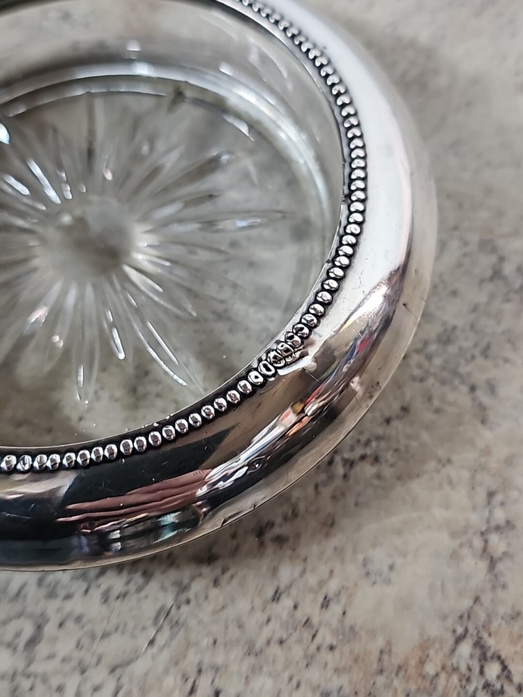 Frank M Whiting Sterling Silver And Crystal Drink Coaster