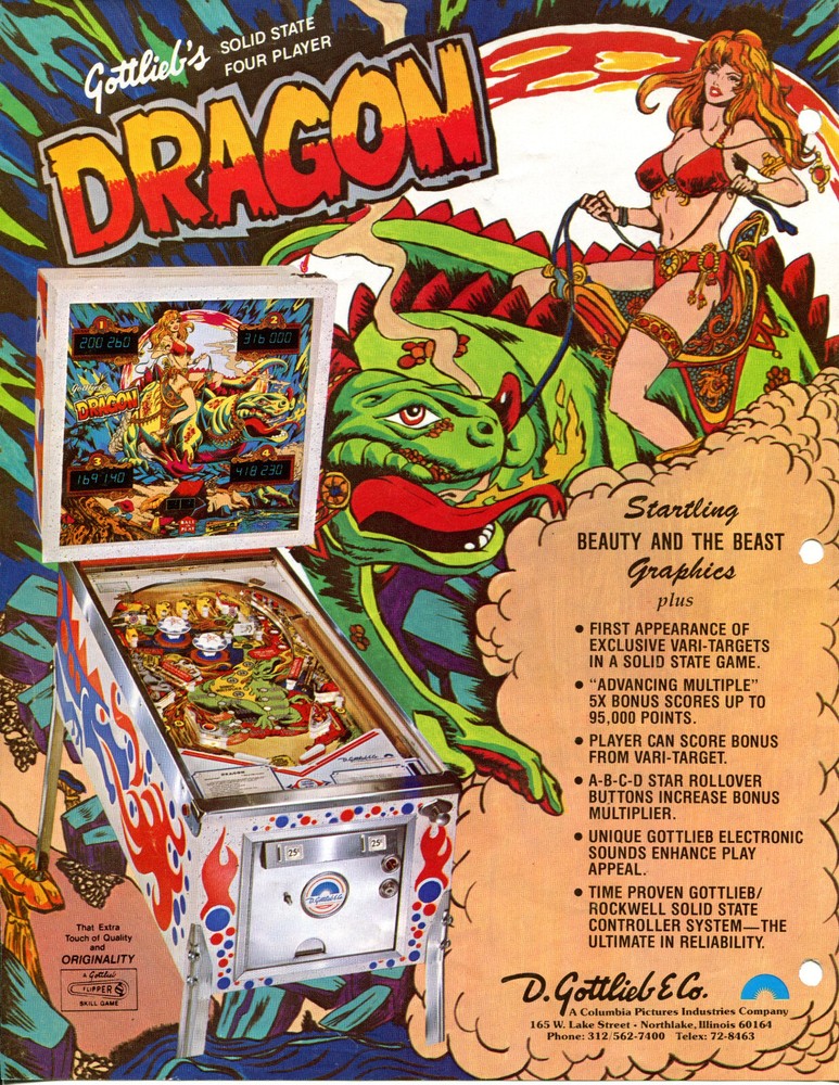 Dragon Gottlieb Pinball Flyer / Brochure / Ad