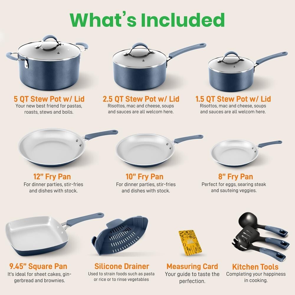 Nutrichef 14 Pcs. Kitchenware Pots & Pans Set-High-qualified, Non-Stick