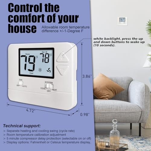Non-Programmable Thermostats for Home Conventional Single-Stage White Backlight