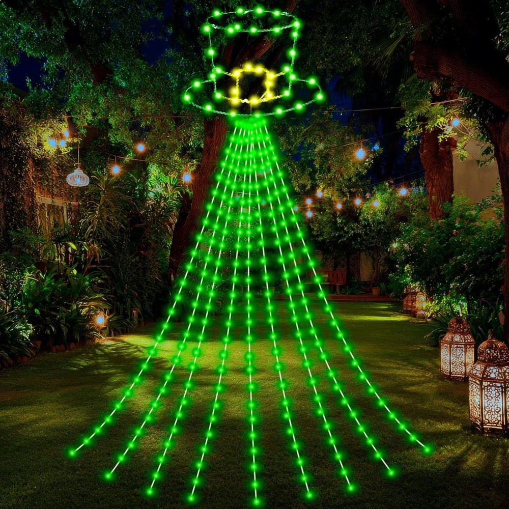 12 ft St Patrick's Day Waterfall String Lights with 320 LED Leprechaun Hat Light