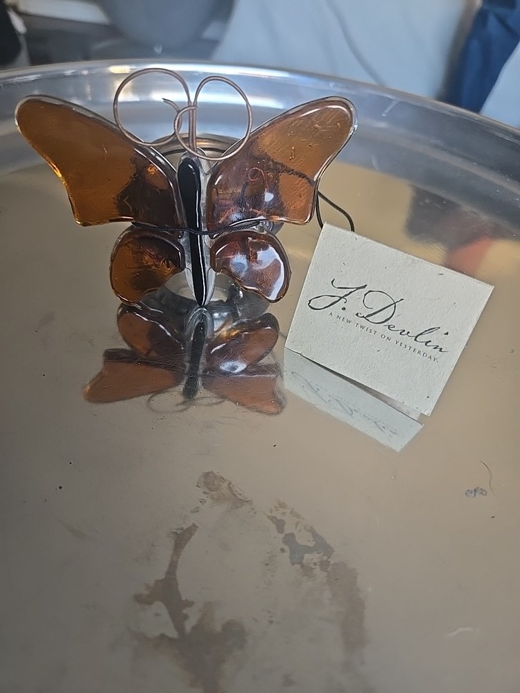 J. Devlin Amber Glass Butterfly 2.5 X 2 NWT