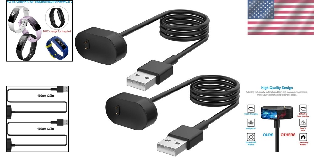 2 Pack USB Charger Cables for Fitbit Inspire HR & Ace 2