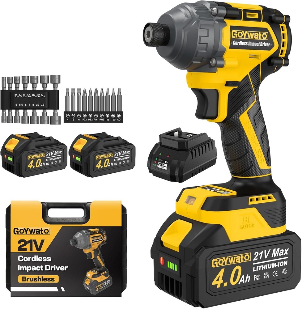 Powerful Brushless Cordless Impact Driver - 2 Batteries & 14 Socket Set