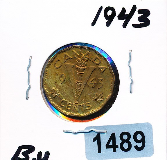 CANADA - 5 CENT  - BRASS 1943 -  BU - #1489