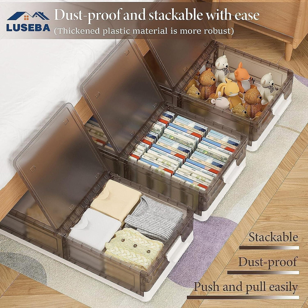 Under Bed Storage Containers, Stackable under Bed Rolling Storage Plastic Contai