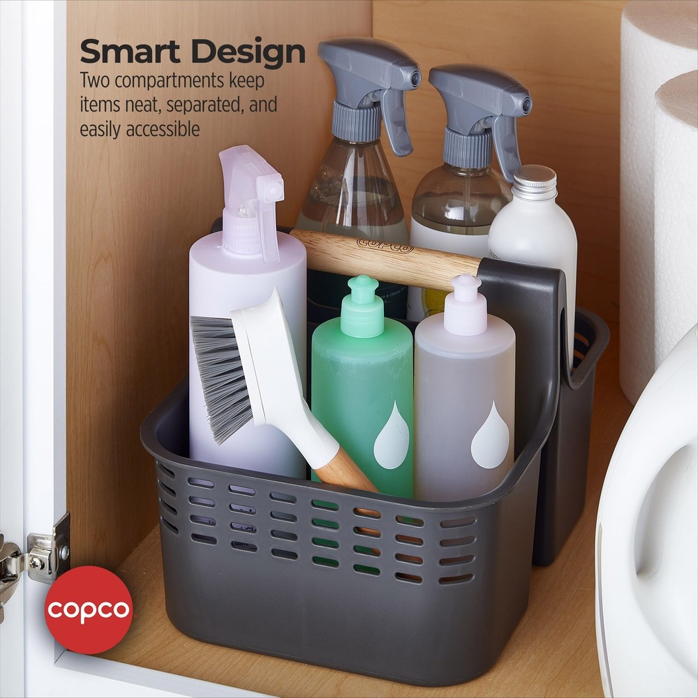 Copco Bath and Cleaning Caddy with Wood Handle, Gray