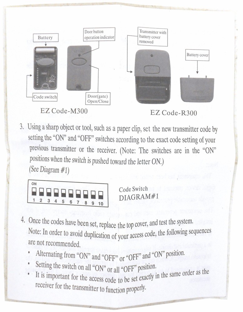(2) 10 Digit Pins EZ Code Remote Control Garage Door Gate Opener Transmitter