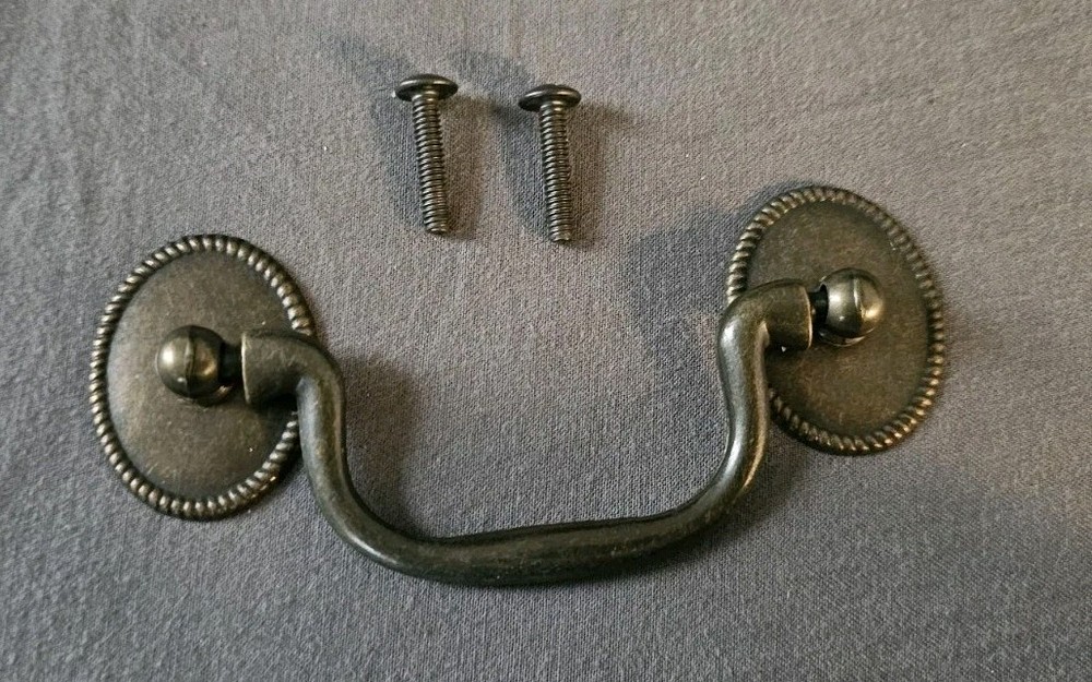 Oval Rosette Rope Pattern back plate Bail Pull handle mid century modern antique