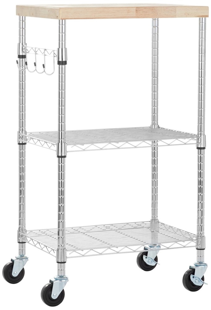 Amazon Basics Portable Kitchen 3-Tier Storage Rack on Caster Wheels with Adju...