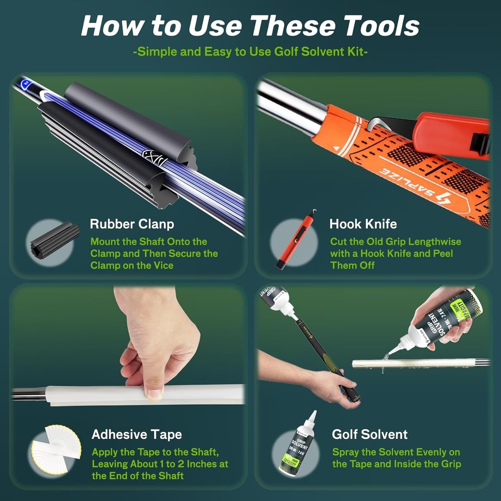 Advanced Golf Grip Kit Includes Pro/Standard Hook Blade 5Oz/7.4Oz Grip Solvent