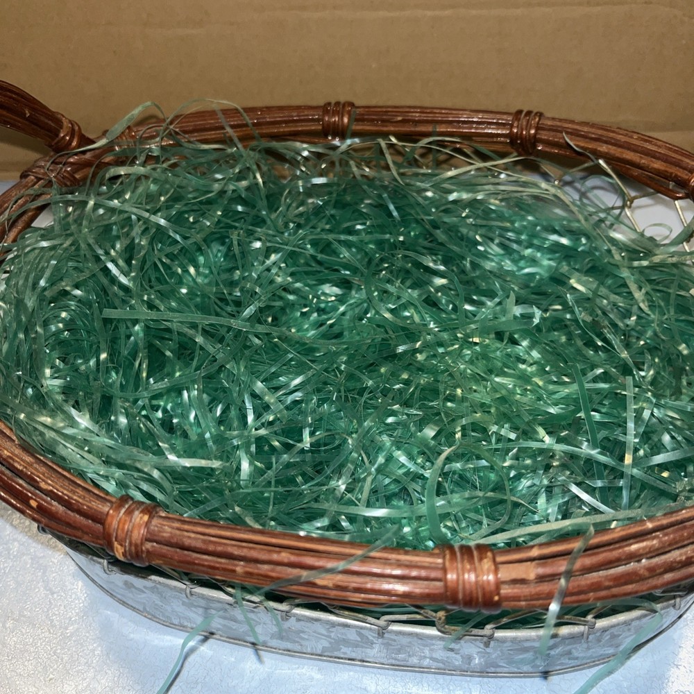 Tin, Chicken Wire & Wicker Oval Basket, Organizer, Easter, Spring Cottage Core