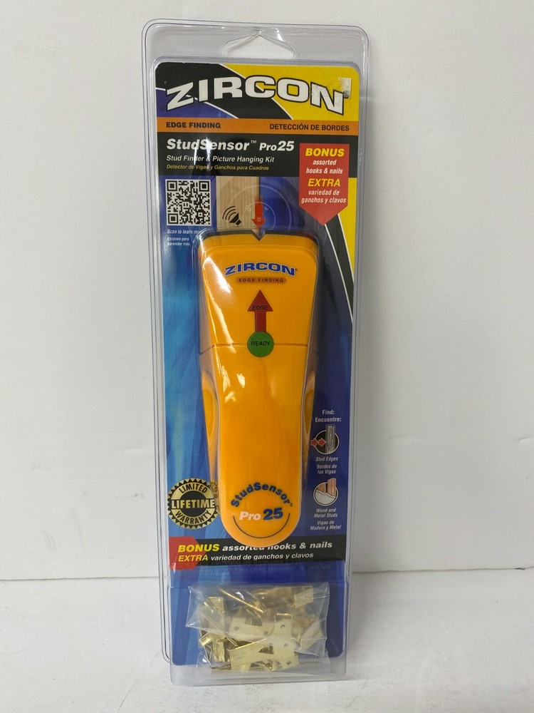 Zircon StudSensor Pro25 Stud Finder & Picture Hanging Kit w/ Assorted Hooks NEW