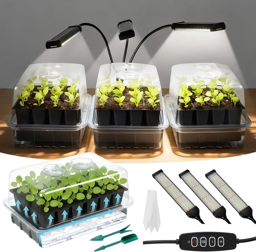 Compact 72 Cell Self-Watering Seed Starter with Full Spectrum Grow Light & Timer