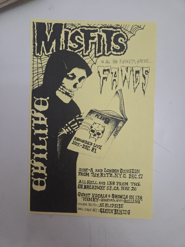 Misfits Insert Bought From Mike Hideous With Signed Receipt