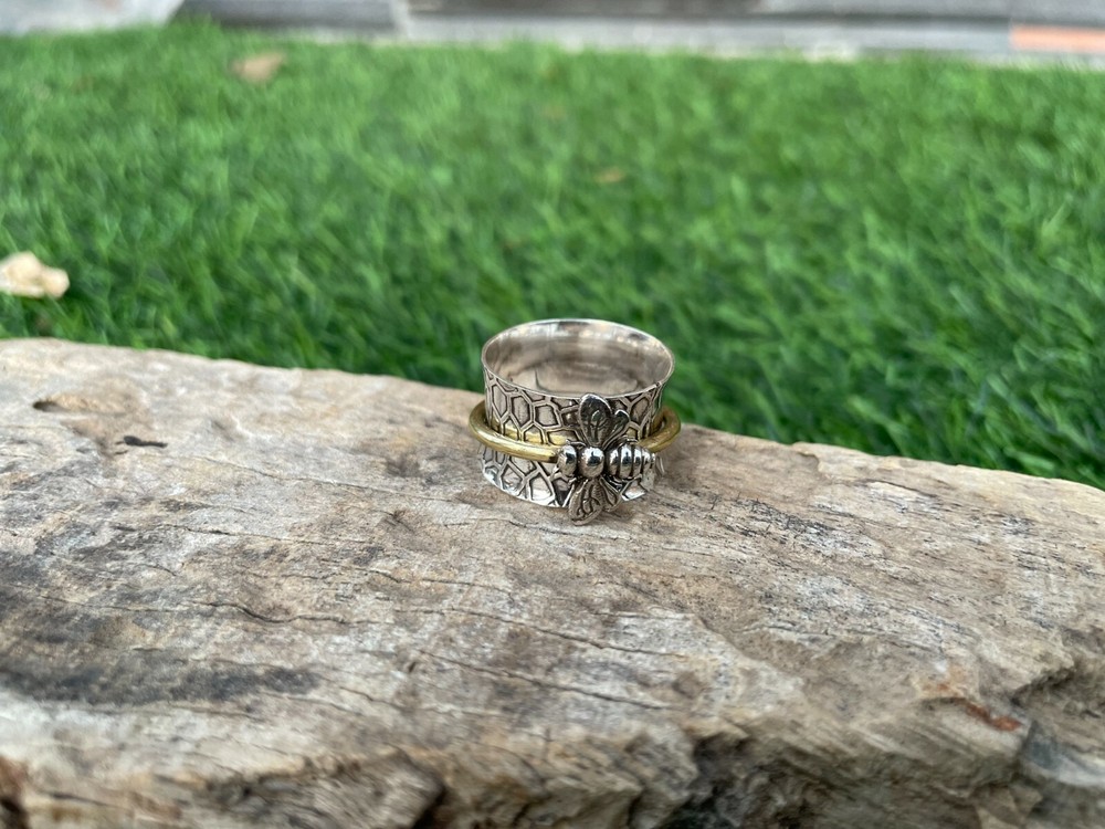 Bee Spinner Ring Solid 925 Sterling Silver Meditation Ring All Size MO