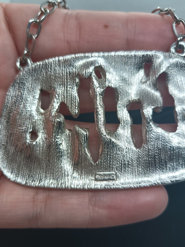Trifari Silver Tone Retro Statement Necklace