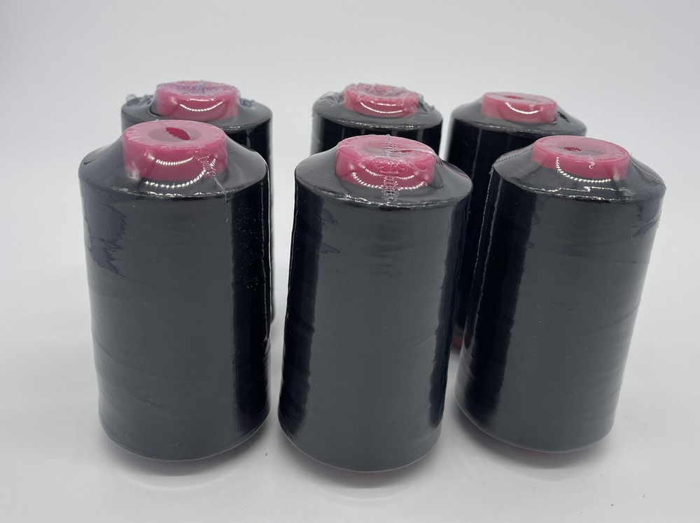 6 Big Spools BLACK Sewing Machine Serger Thread Spools 6000 YARDS / Cone T27 S/2