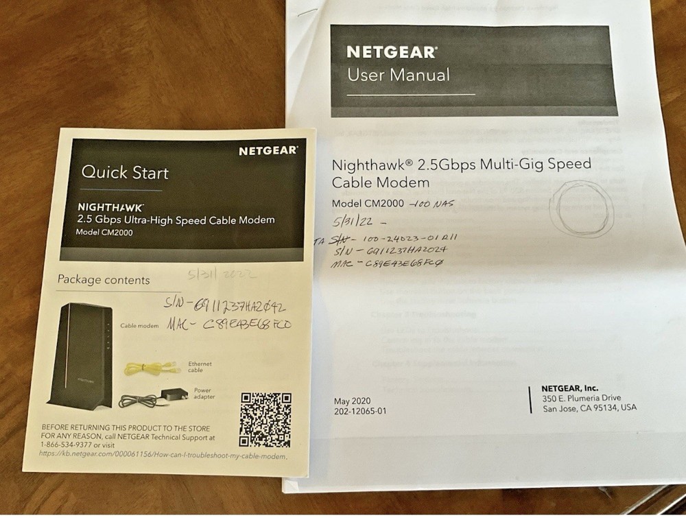 Netgear Nighthawk 2.5 Gbps Ultra-High Speed Cable Modem Model CM2000