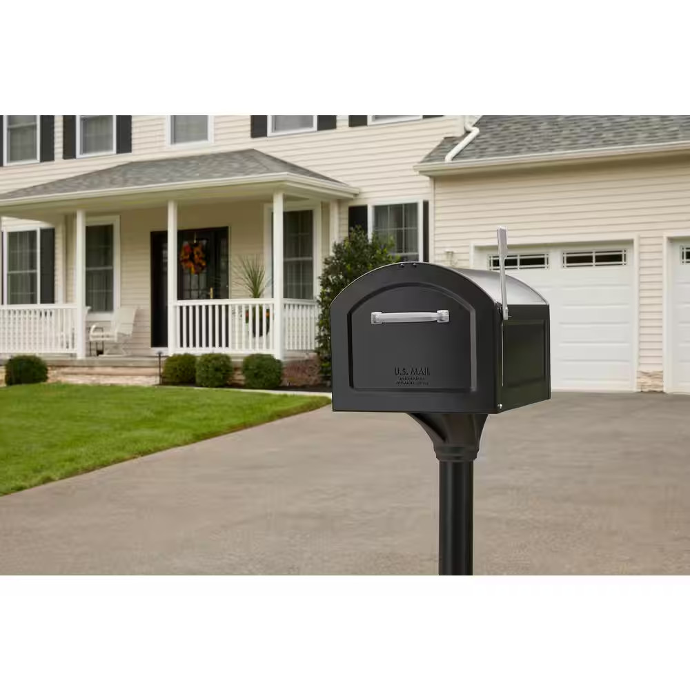 Centennial Black, Extra Large, Steel, Post Mount Mailbox with Premium Silver Han