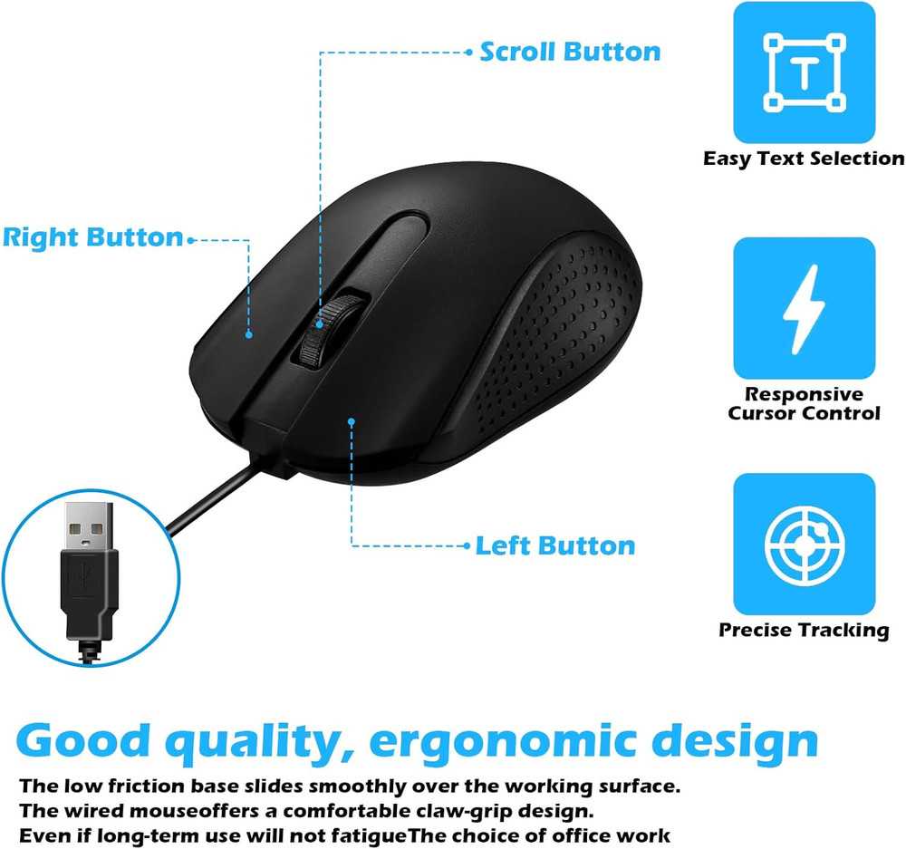 12 Pack Wired Mouse Bulk Computer Mouse Wired with Ergonomic Design Computer Mic
