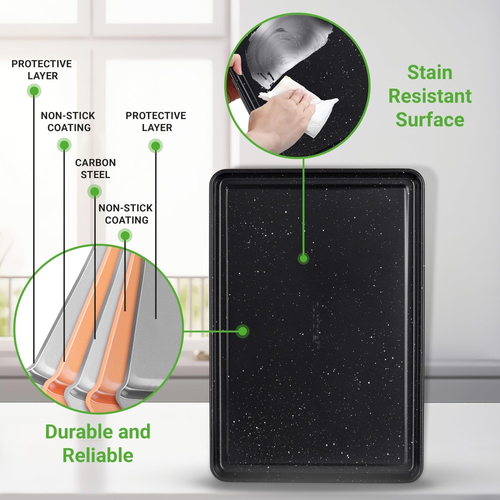 NutriChef 8-Piece Stackable Bakeware Set (Black Marble)