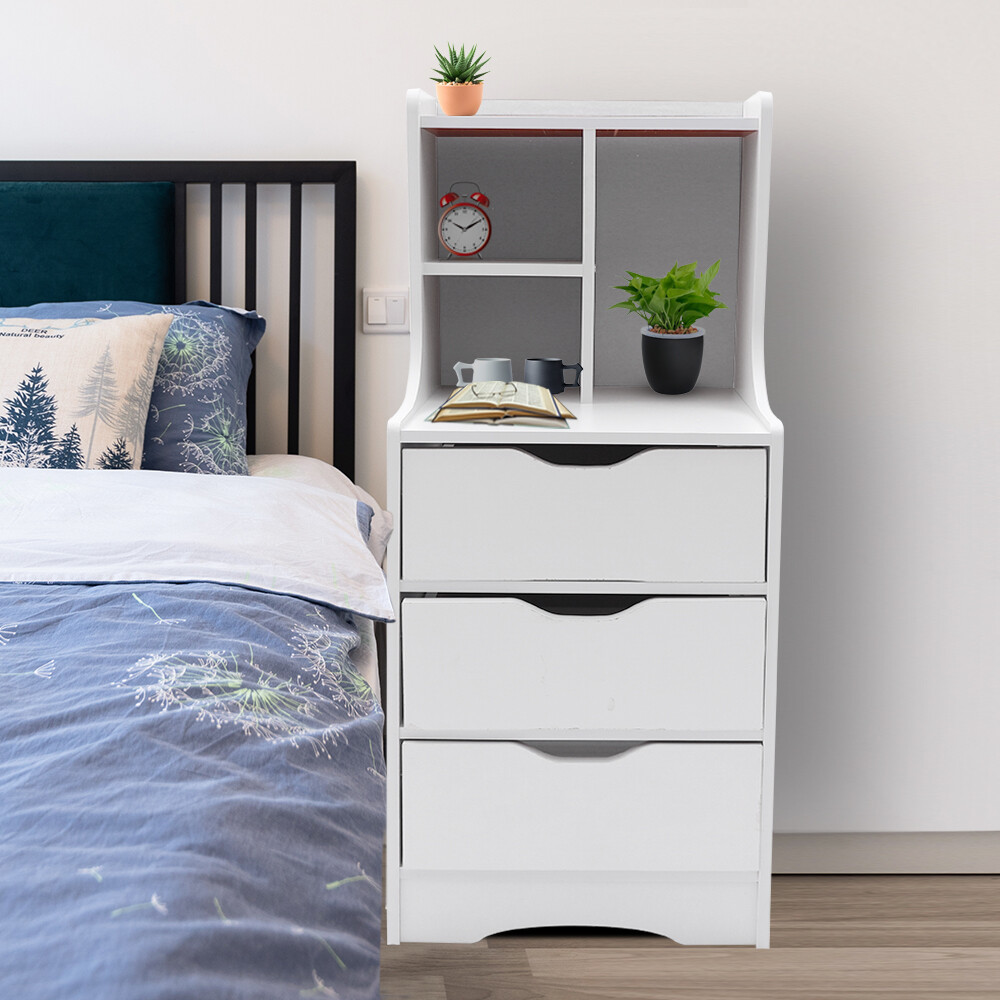 3 Drawers Nightstand Storage Wood End Table Bedside Organizer Modern White Table