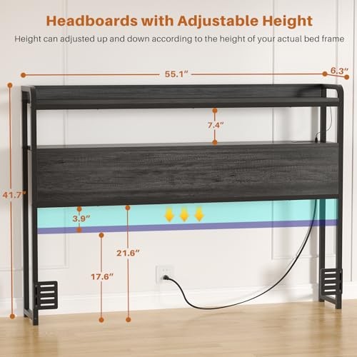 Headboard for Size Bed Frame, Headboards with Outlets, USB Full Black Oak