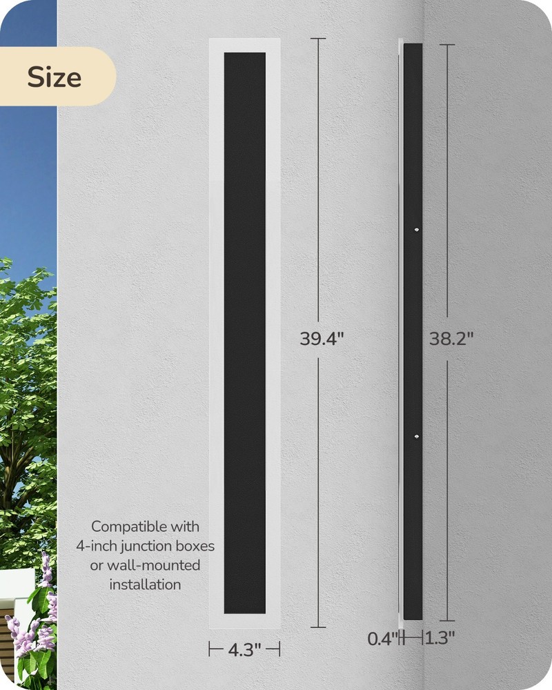 EDISHINE Modern Linear Exterior Wall Sconce 2 Pack,Adjustable Brightness & Color