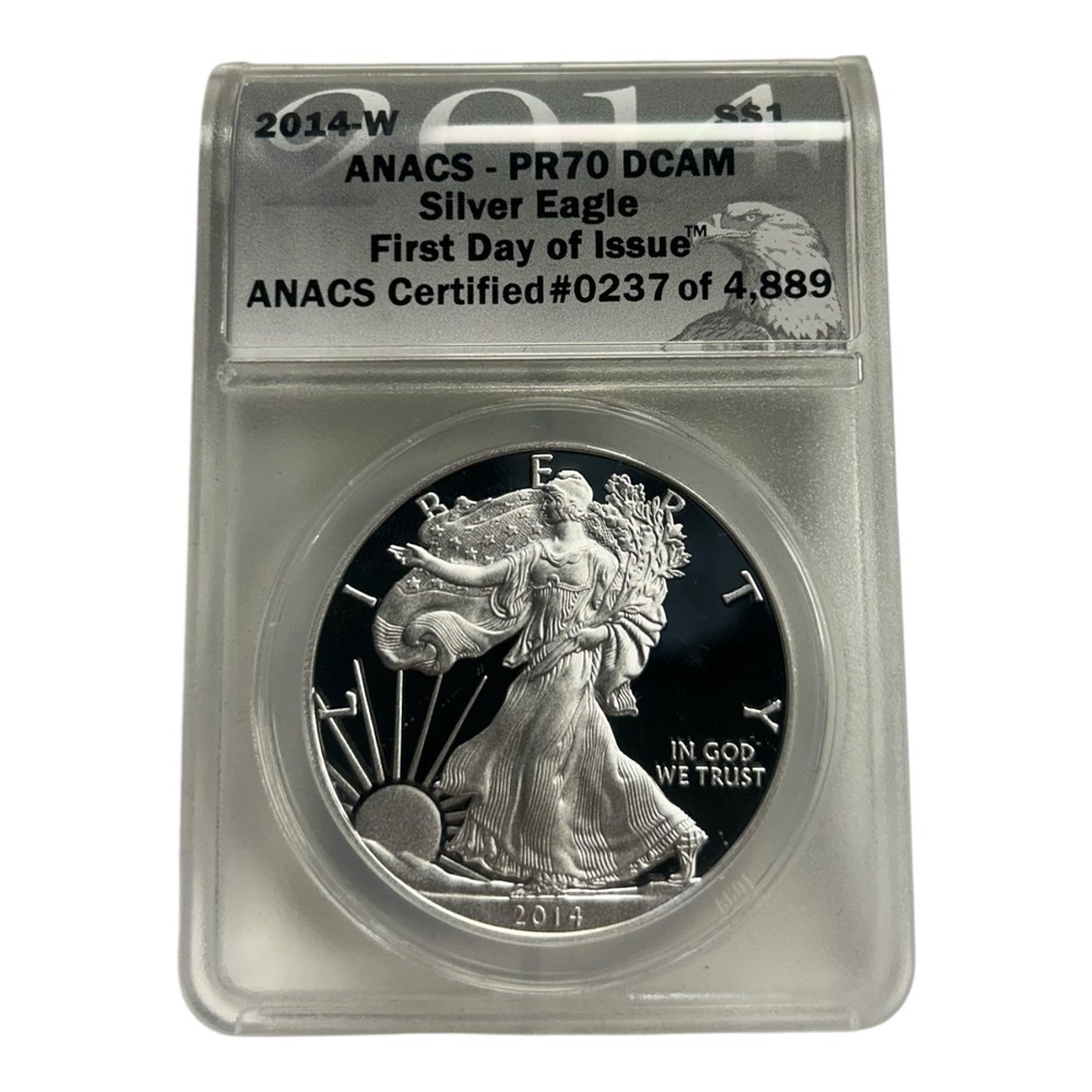 2014-W ANACS PR70 DCAM Silver Eagle $1 First Day of Issue Proof