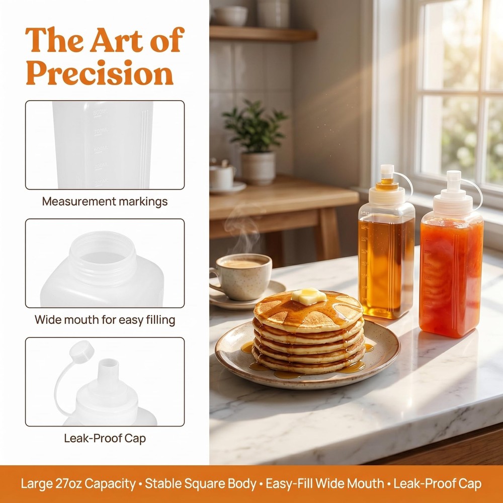 2Pcs Large Squeeze Bottle, Plastic Squeeze Condiment Bottles with Cap Lids, S...