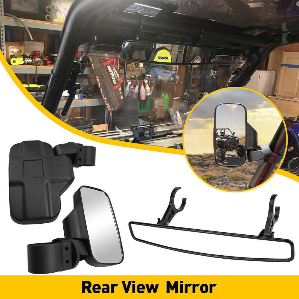 Universal UTV Rear Mirror View Side + Center Mirror Set Adjustable 1.75"-2"