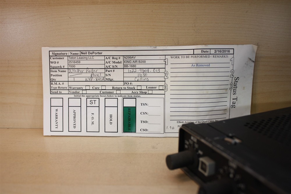 Collins WXP-840A Weather Radar Panel 622-9304-013