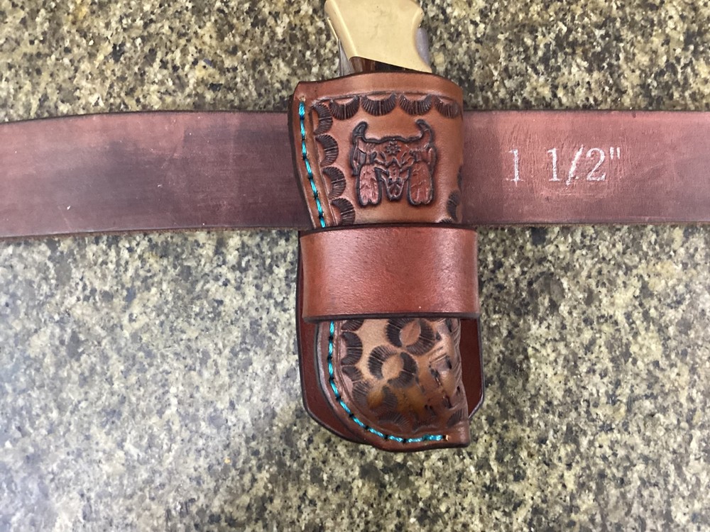 Leather Folding Knife Belt Loop Sheath Buck 110 Size (Sheath Only)