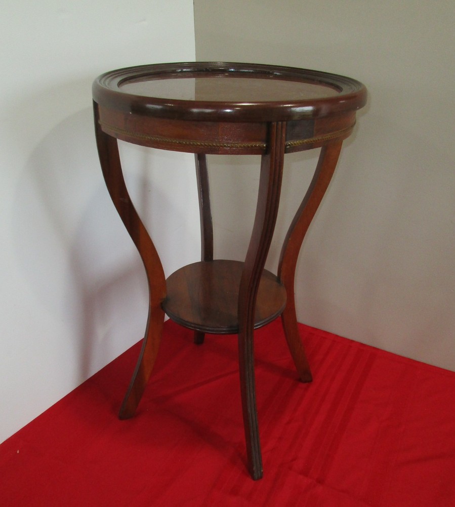 Mid Century Round Solid Wood / Glass End Table / Side Table