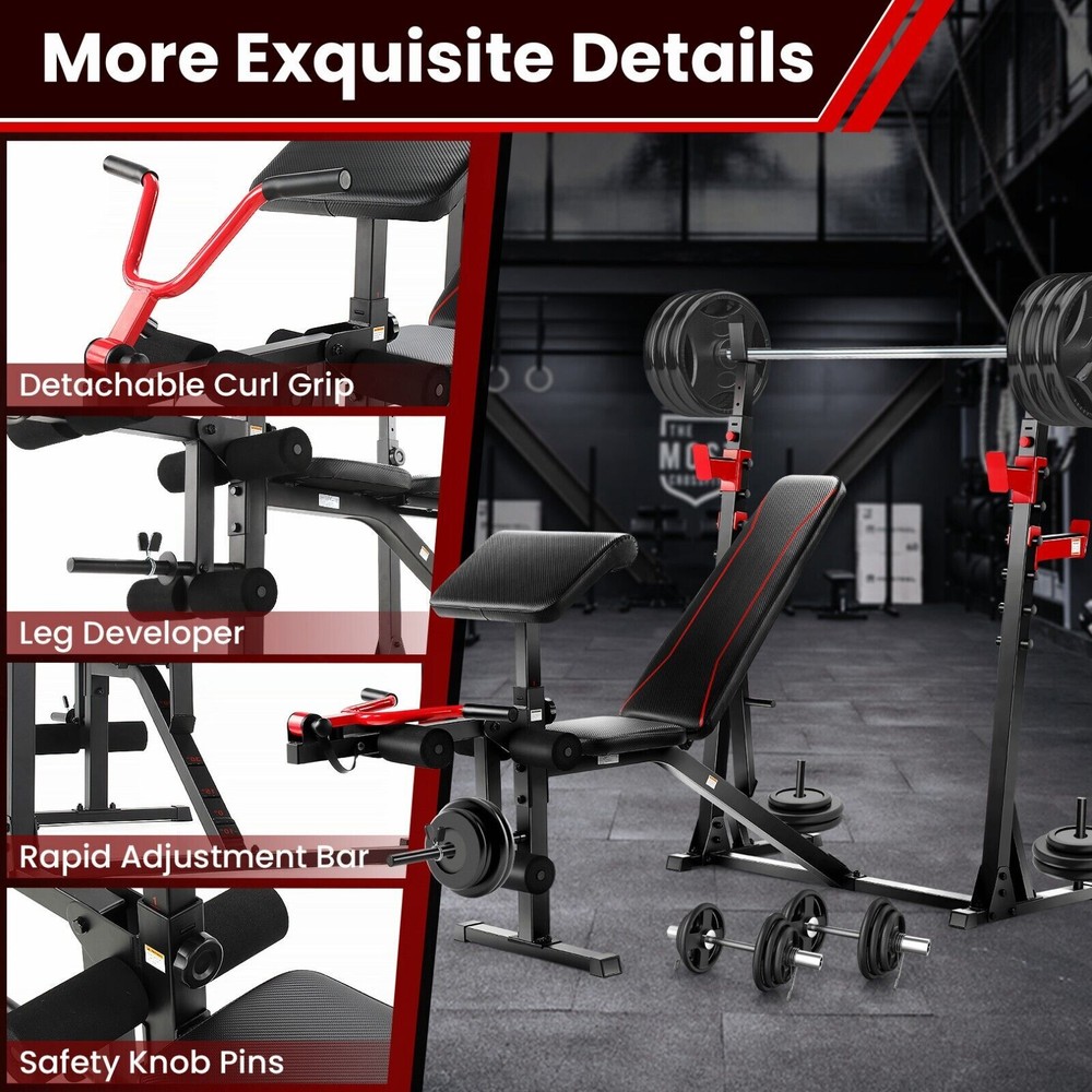 900LBS 9 in 1 Adjustable Weight Bench Set with Squat Rack Multi-Function Workout