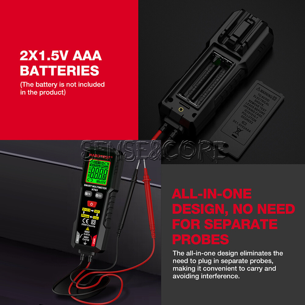 HT93 Digital Multimeter Smart Meter 2000 Counts AC Voltage NCV Tester Car Range-