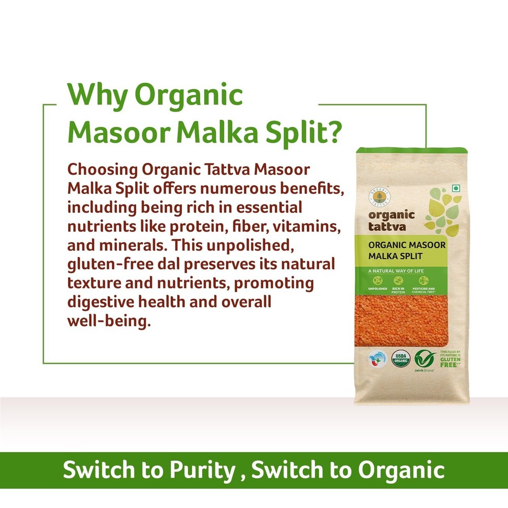 Organic Tattva Masoor Malka Split, 500g | Select Pack