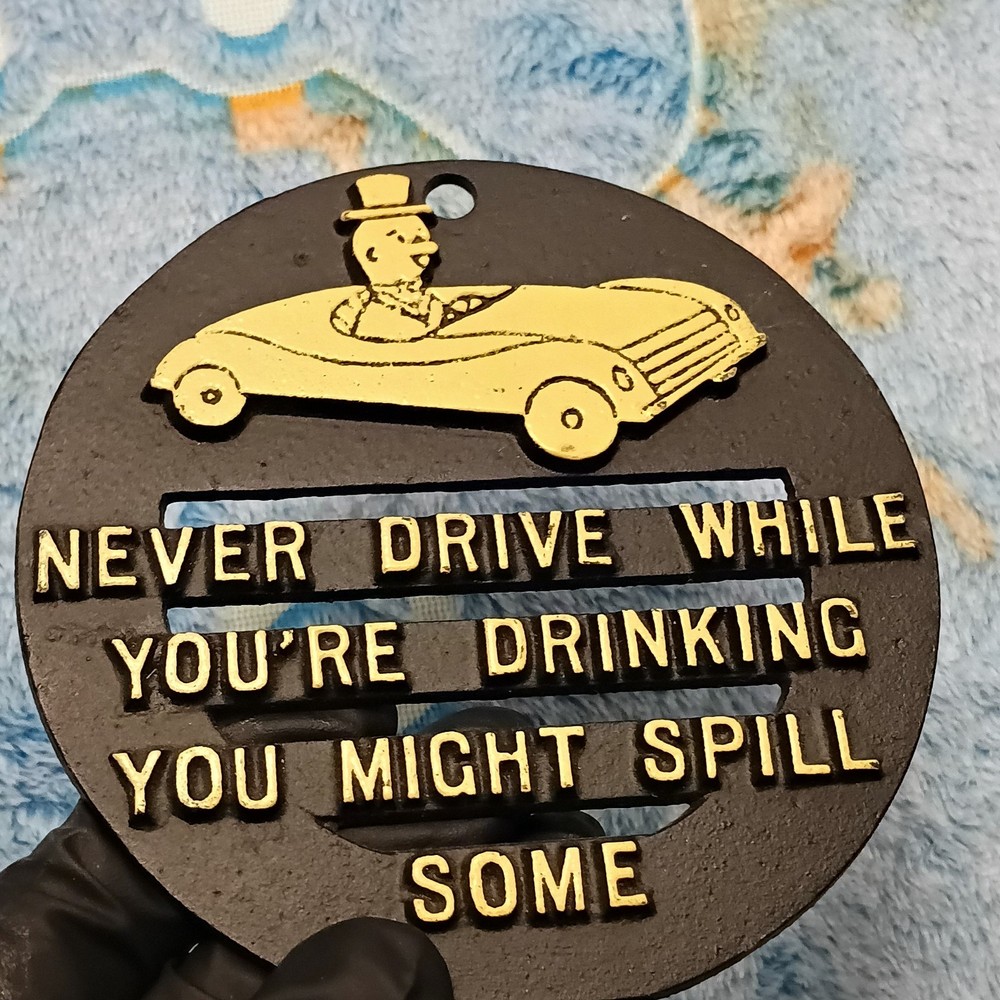 Vintage Barware Trivet 5" Round Never Drive While Drinking Retro Decor