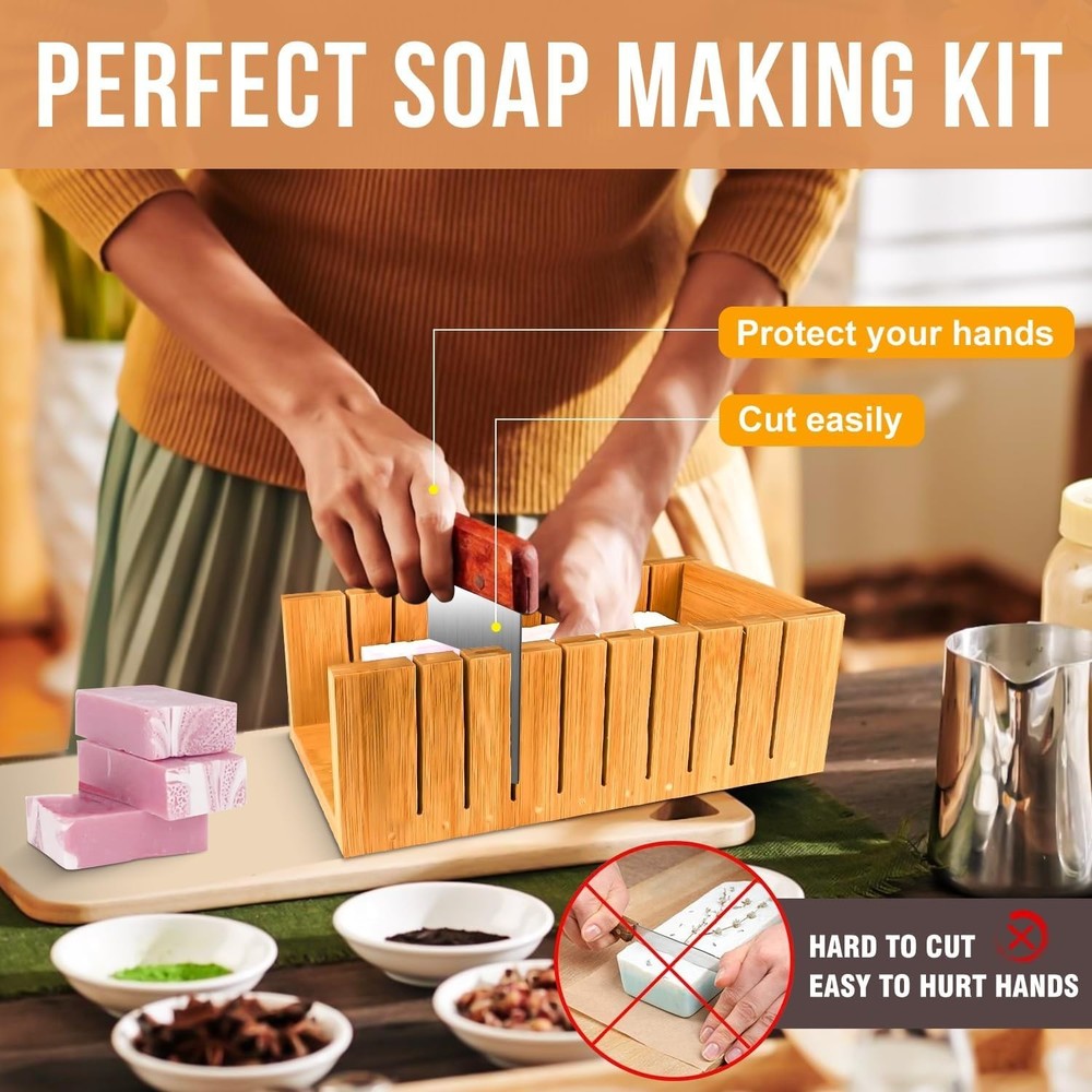 Rectangular Silicone Soap Mold 42oz Kit with Stainless Steel Cutters and Scraper