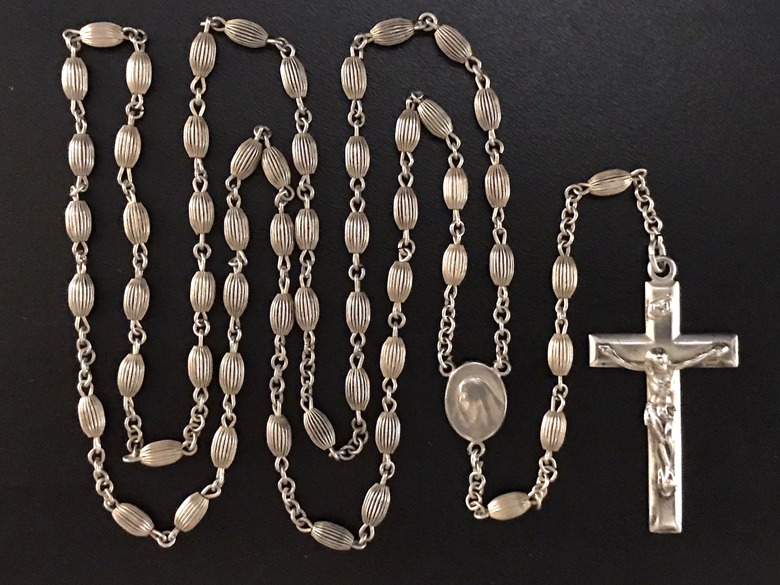 ANTIQUE ALL SOLID STERLING SILVER ROSARY by GOLDI KAPLAN - 23gm 20.5" - SWEDEN