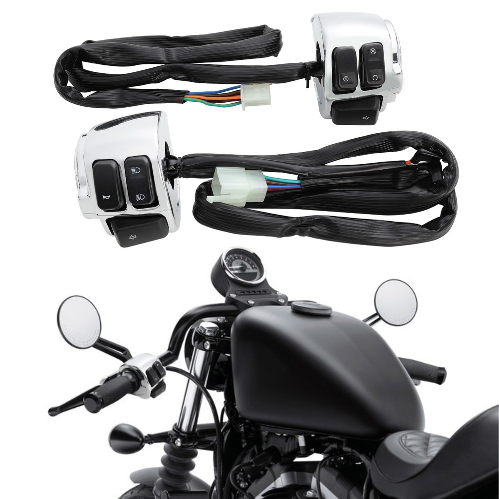 1 Pair Chrome Motorcycle 1"25mm Handlebar Control Switch With Wiring Harness