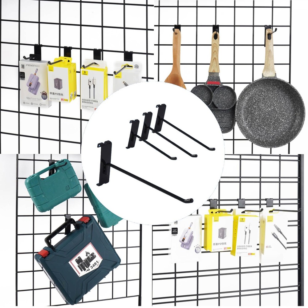 8" Black Gridwall Hooks 32 Pcs with Protective Head for Grid Wall, Heavy Duty...