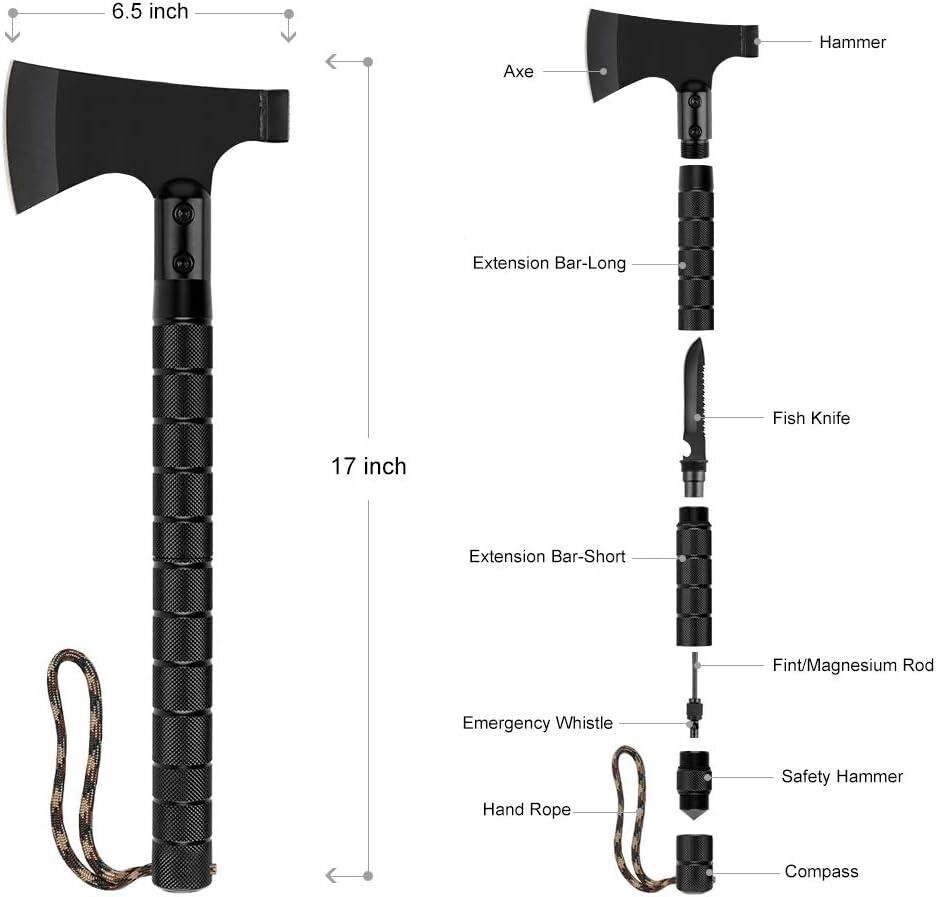 Survival Hatchet & Camping Axe with Fixed Blade Knife Combo Set, Full Tang