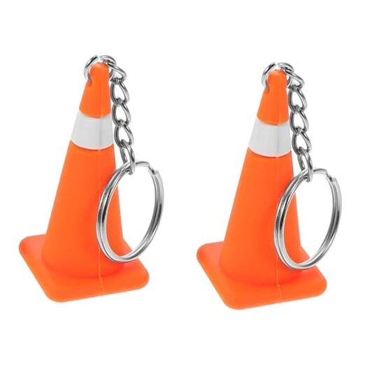 2Pcs Mini Traffic Cone Keychain Construction Key Ring Charm for Bag Backpack