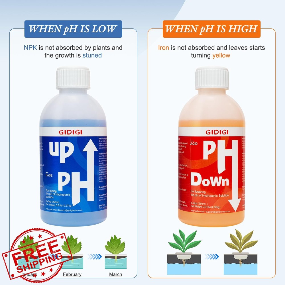 Hydroponics pH Up Down Solution 8.45oz pH Adjuster Kit Test Strips