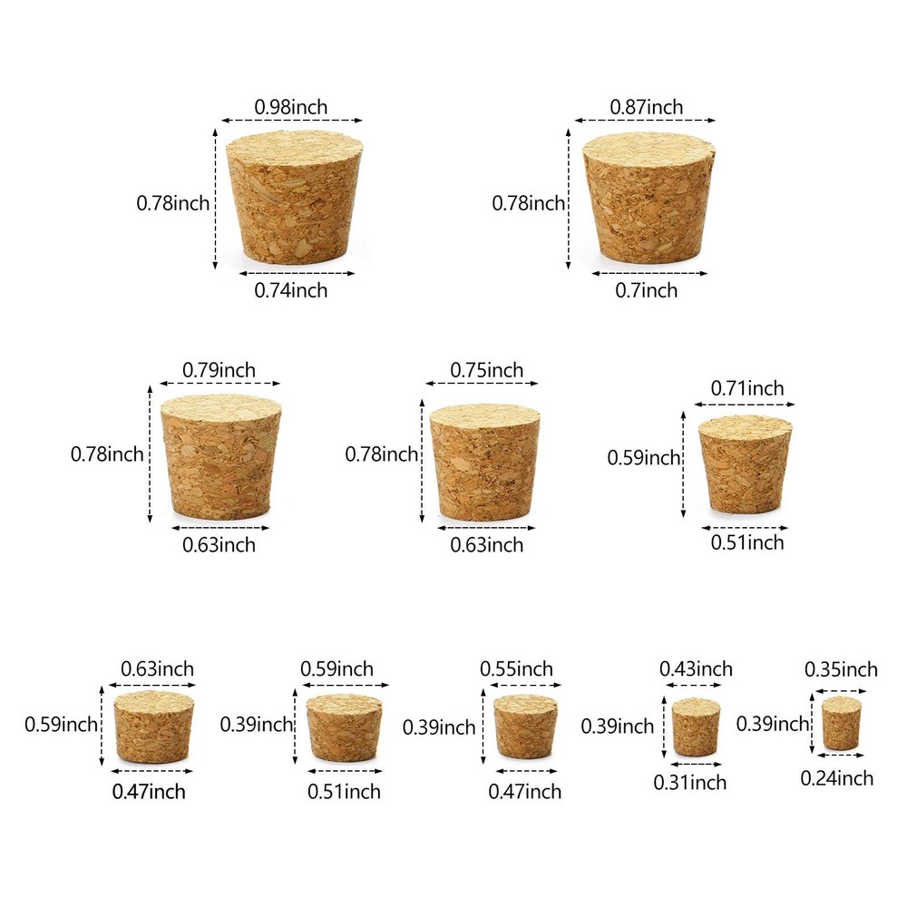 100 Pack Assorted Cork Stoppers for Wine Bottles, Jars, DIY Projects