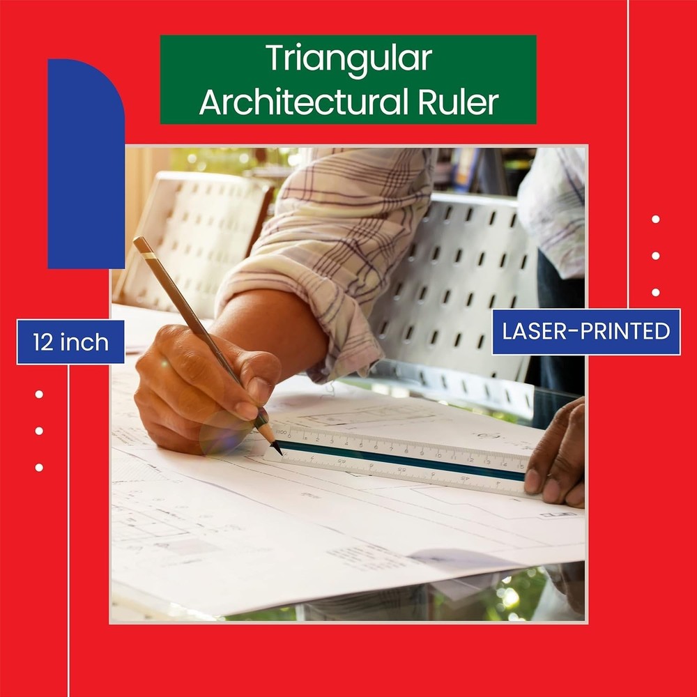 12 Inch Aluminum Triangular Ruler with Color Code for Drafting & Architect Use