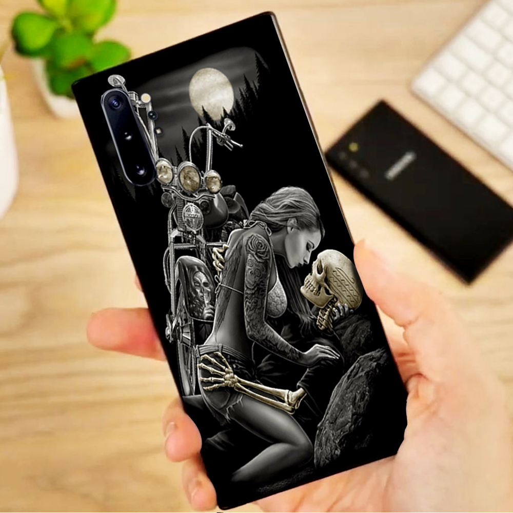 Skins Decal Wrap for Samsung Note 10 Plus Biker skeleton full moon tattoo