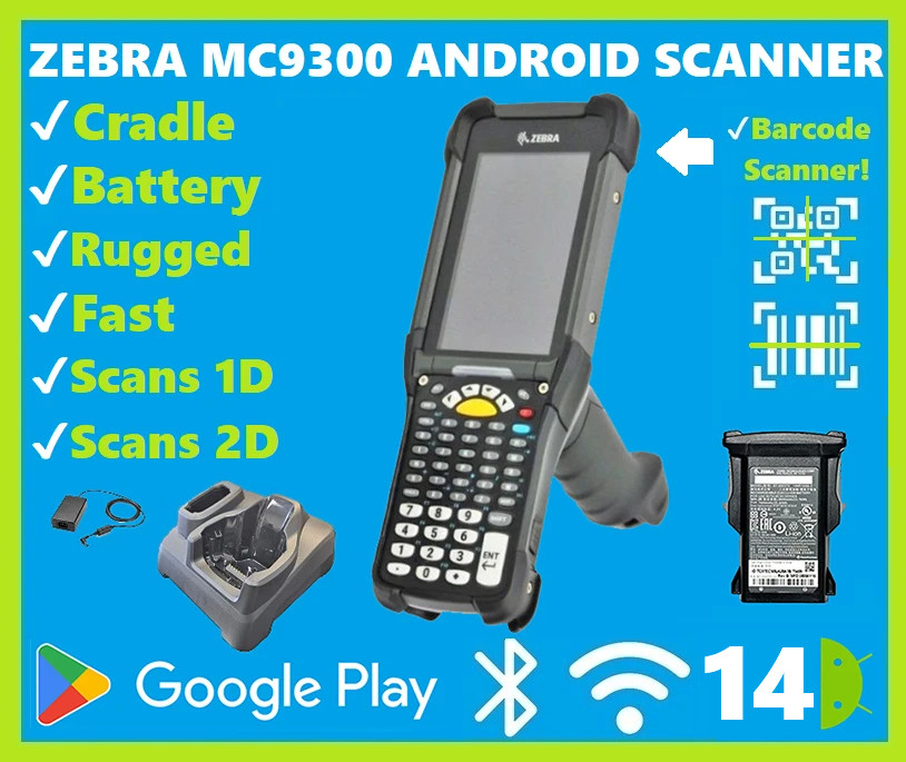 ✅Zebra MC9300 Wireless PistolGrip 2D/1D/QR Barcode Reader Android 14, Cradle!🔥⭐